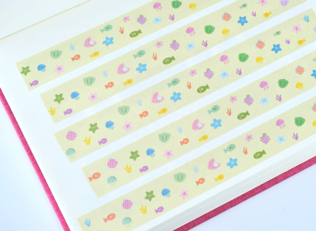 [peach atelier.]Pastel cute, hand drawing marine life washi-tape - 2cm x 10m