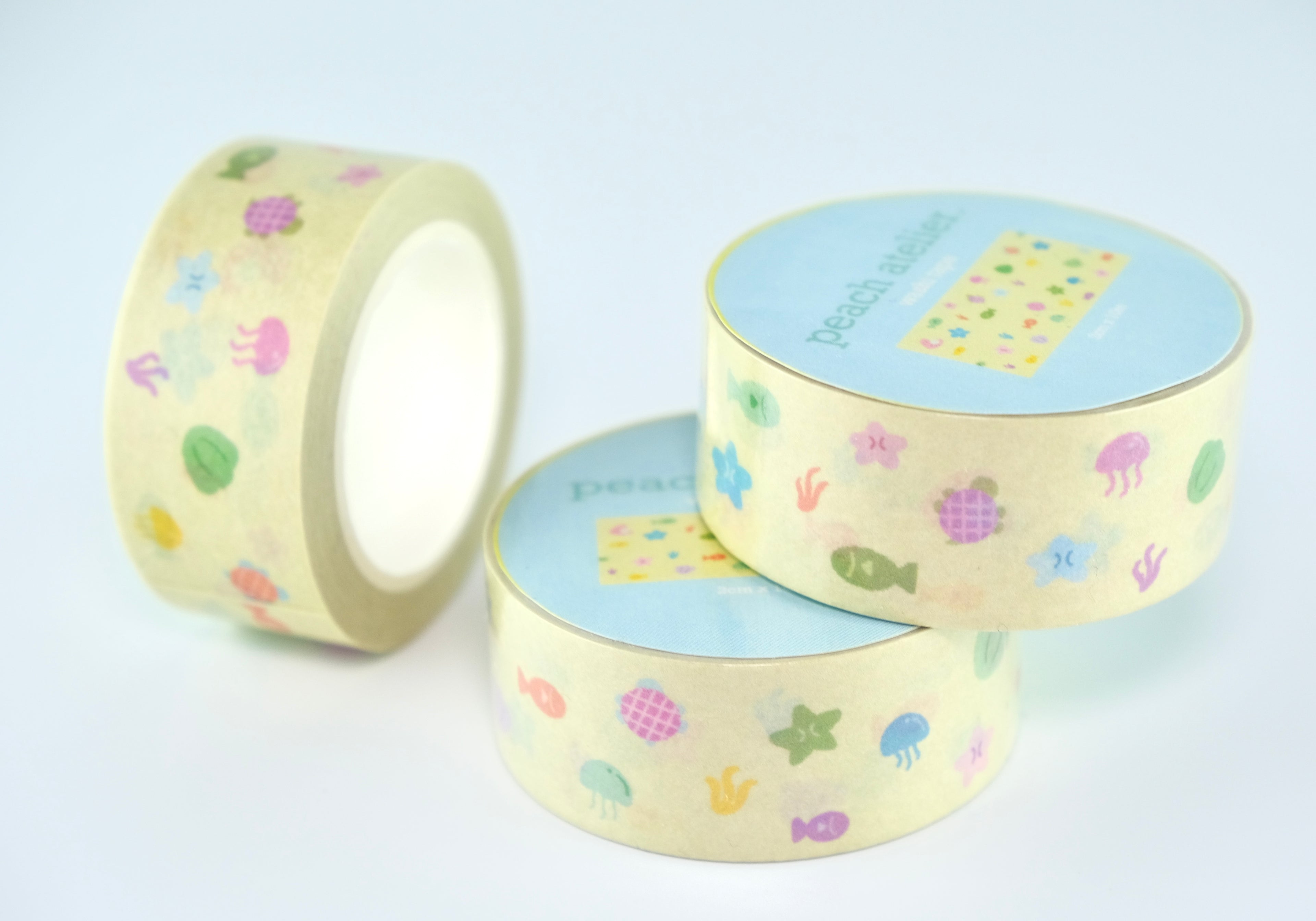 [peach atelier.]Pastel cute, hand drawing marine life washi-tape - 2cm x 10m